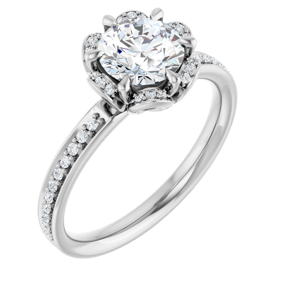 Natural Diamond Round Halo-Style Engagement Ring Semi-Mount - Platinum - Series 121997