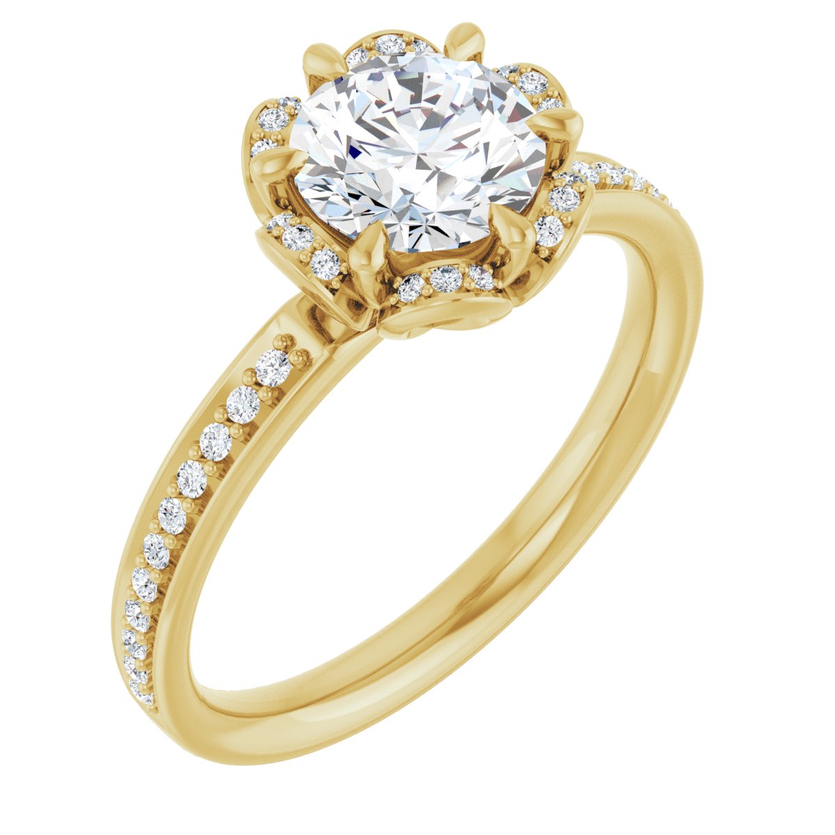 Natural Diamond Round Halo-Style Engagement Ring Semi-Mount - 14K Yellow Gold - Series 121997