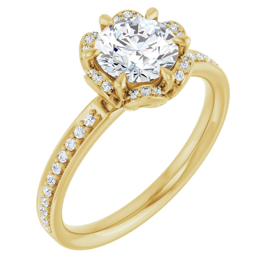 Natural Diamond Round Halo-Style Engagement Ring Semi-Mount - 14K Yellow Gold - Series 121997