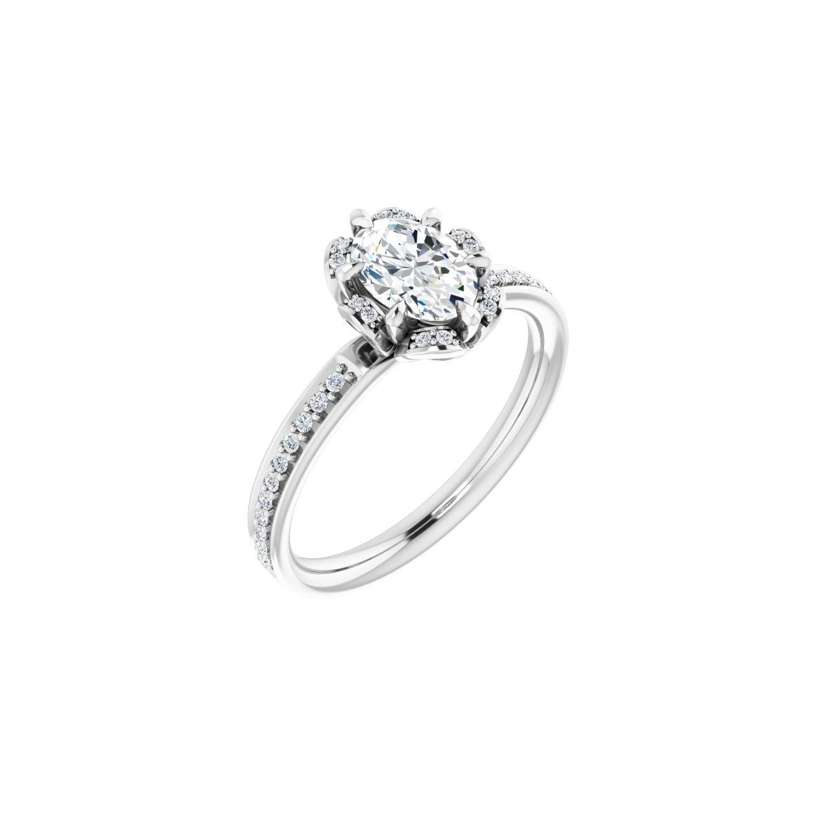Natural Diamond Oval Halo-Style Engagement Ring Semi-Mount - 14K White Gold - Series 121997