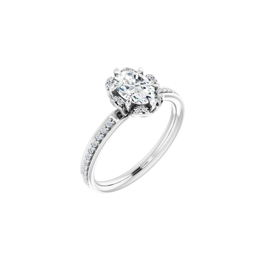 Natural Diamond Oval Halo-Style Engagement Ring Semi-Mount - 14K White Gold - Series 121997
