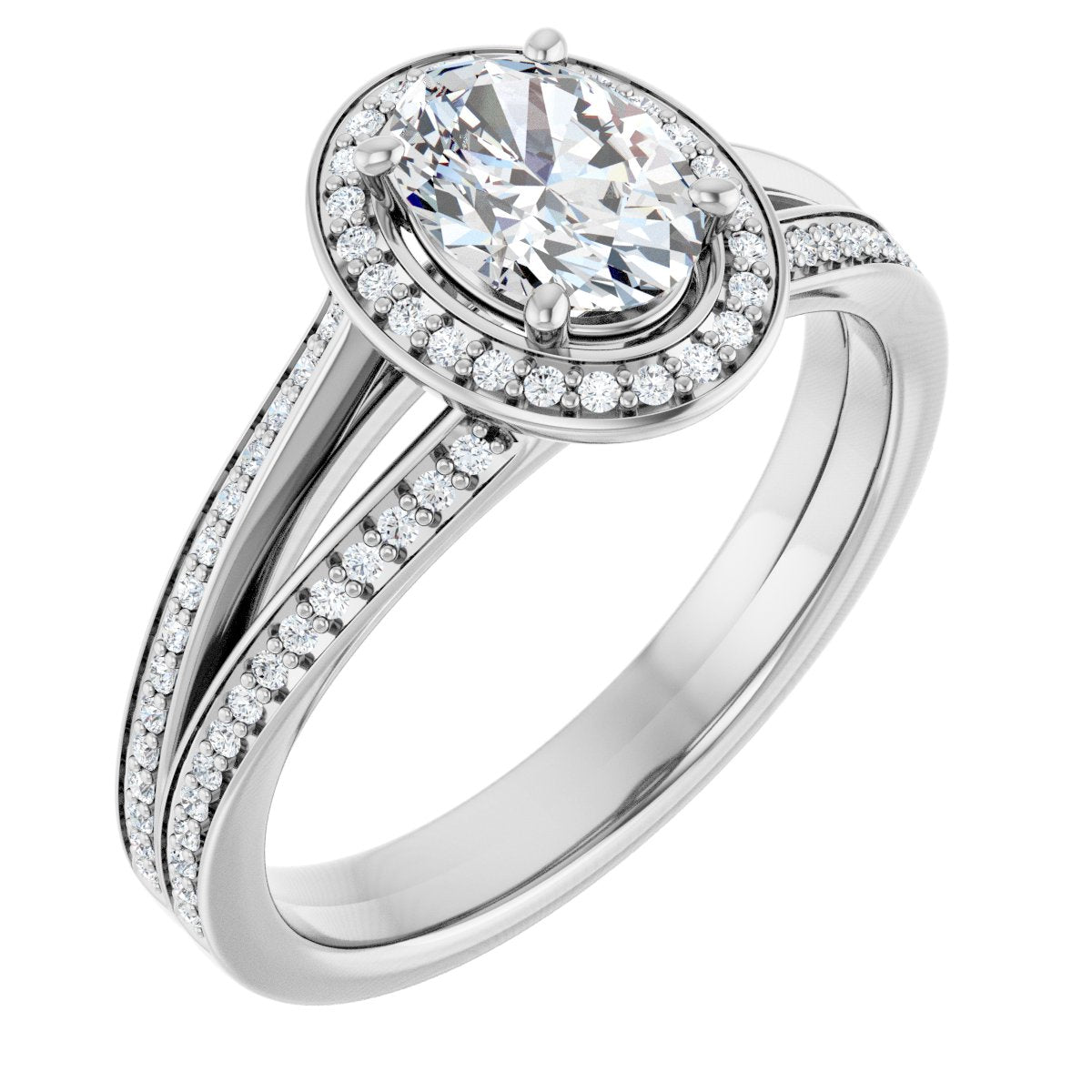 Natural Diamond Oval Halo-Style Engagement Ring Semi-Mount - 14K White Gold - Series 122181