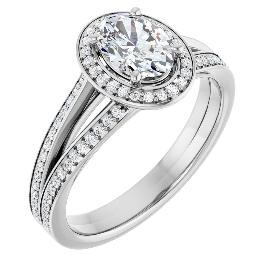 Natural Diamond Oval Halo-Style Engagement Ring Semi-Mount - 14K White Gold - Series 122181