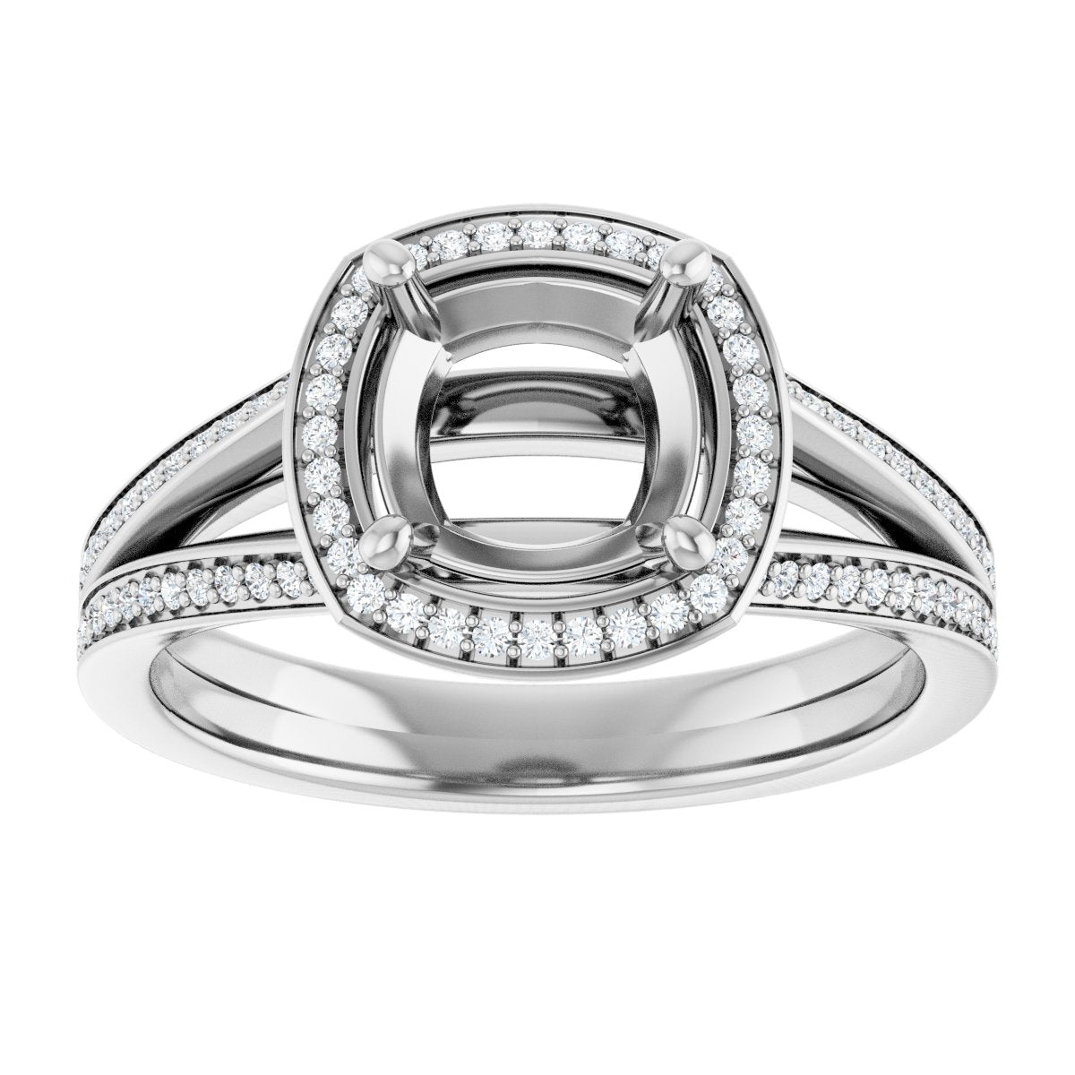 Cushion Halo-Style Engagement Ring Semi-Mount - gallery - Series 122181