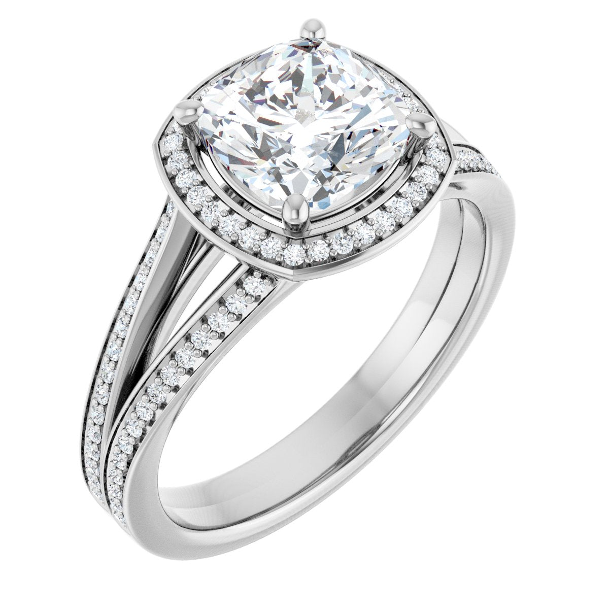 Natural Diamond Cushion Halo-Style Engagement Ring Semi-Mount - 14K White Gold - Series 122181