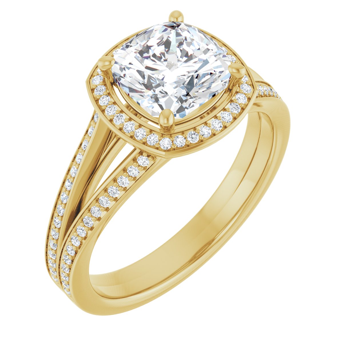 Natural Diamond Cushion Halo-Style Engagement Ring Semi-Mount - 14K Yellow Gold - Series 122181