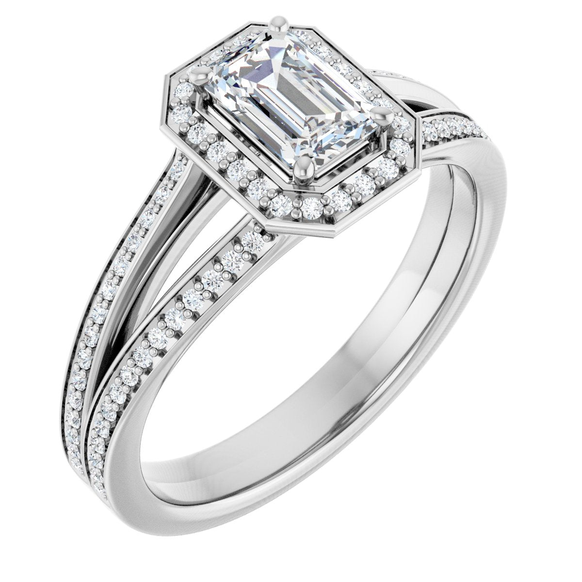 Natural Diamond Emerald Halo-Style Engagement Ring Semi-Mount - 14K White Gold - Series 122181