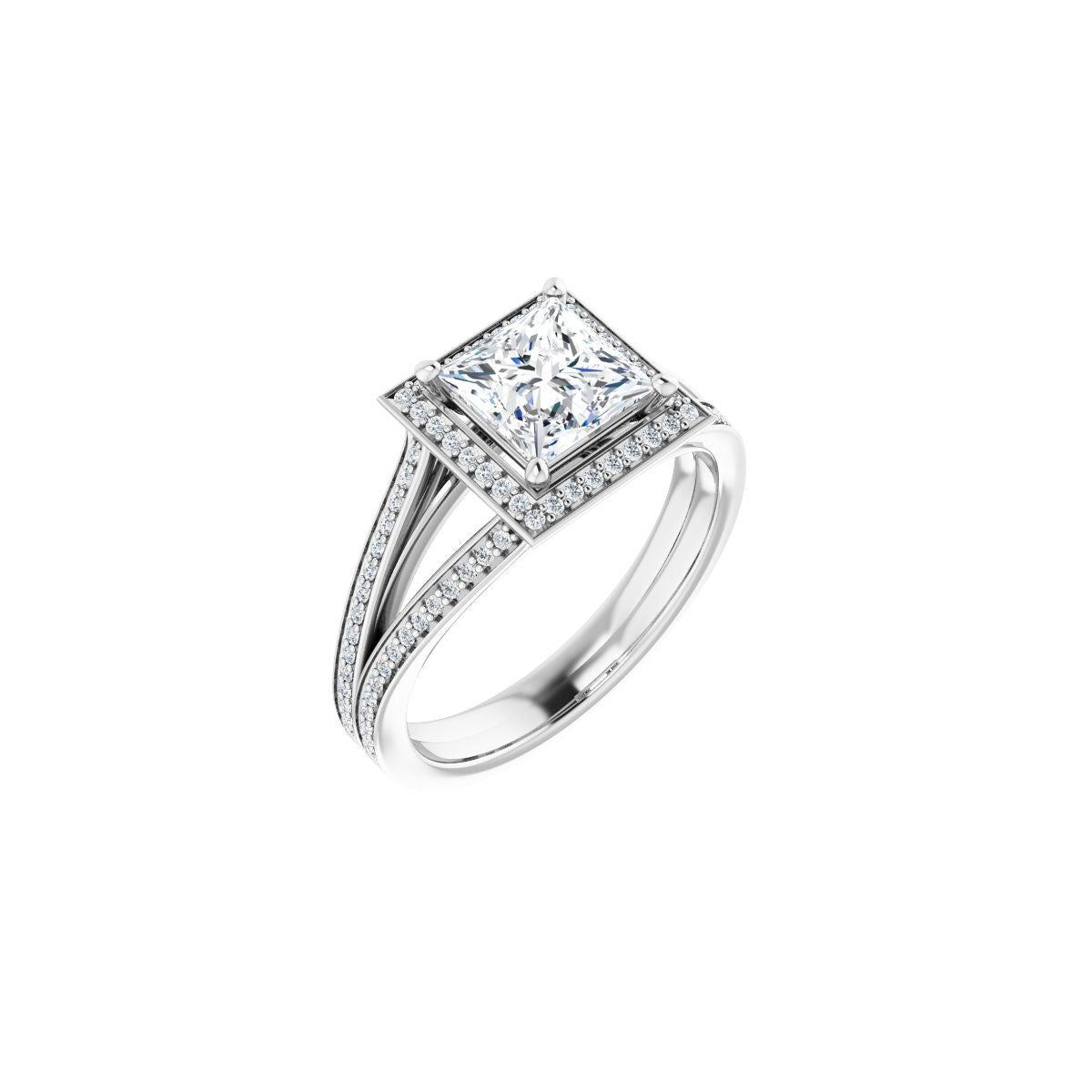 Natural Diamond Square Halo-Style Engagement Ring Semi-Mount - 14K White Gold - Series 122181
