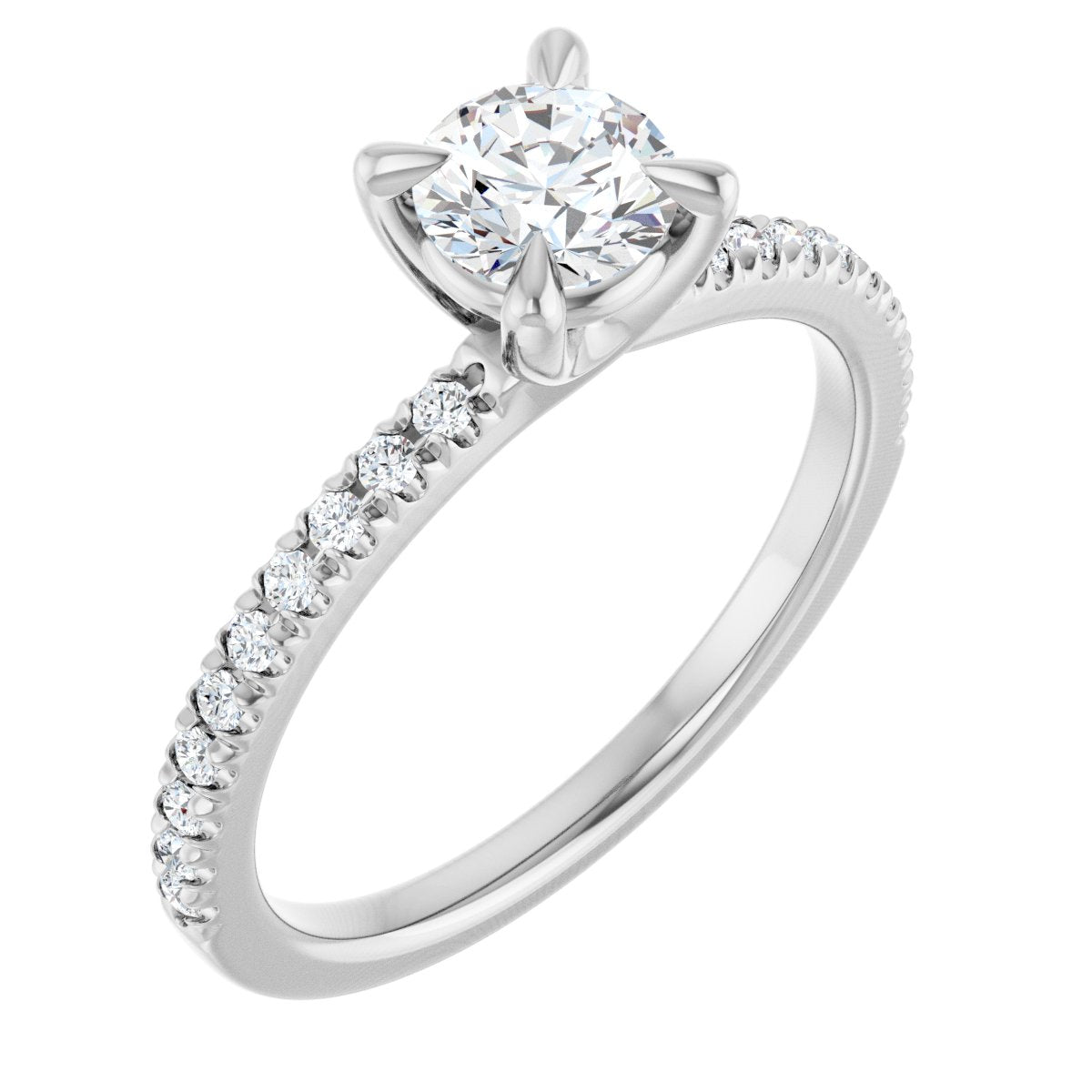 Natural Diamond Round Engagement Ring (5.2 Mm) Mounting - 14K Gold - Series 127283