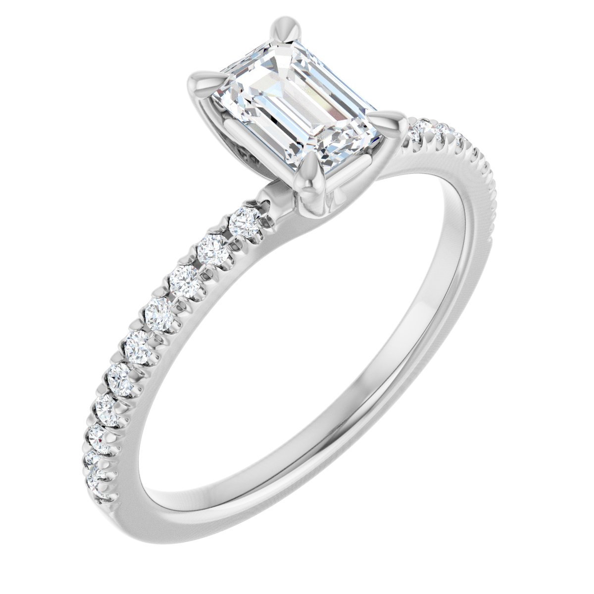 Natural Diamond Emerald Engagement Ring (6 X 4 Mm) Mounting - 14K Gold - Series 127283