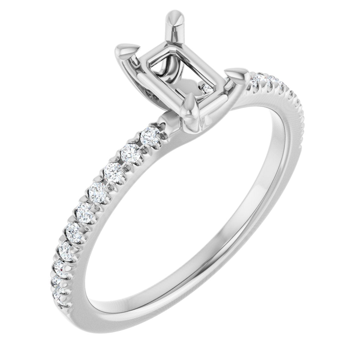 Natural Diamond Semi-Set 1/6 CTW Emerald Engagement Ring (6 X 4 Mm) - 14K Gold - Series 127283