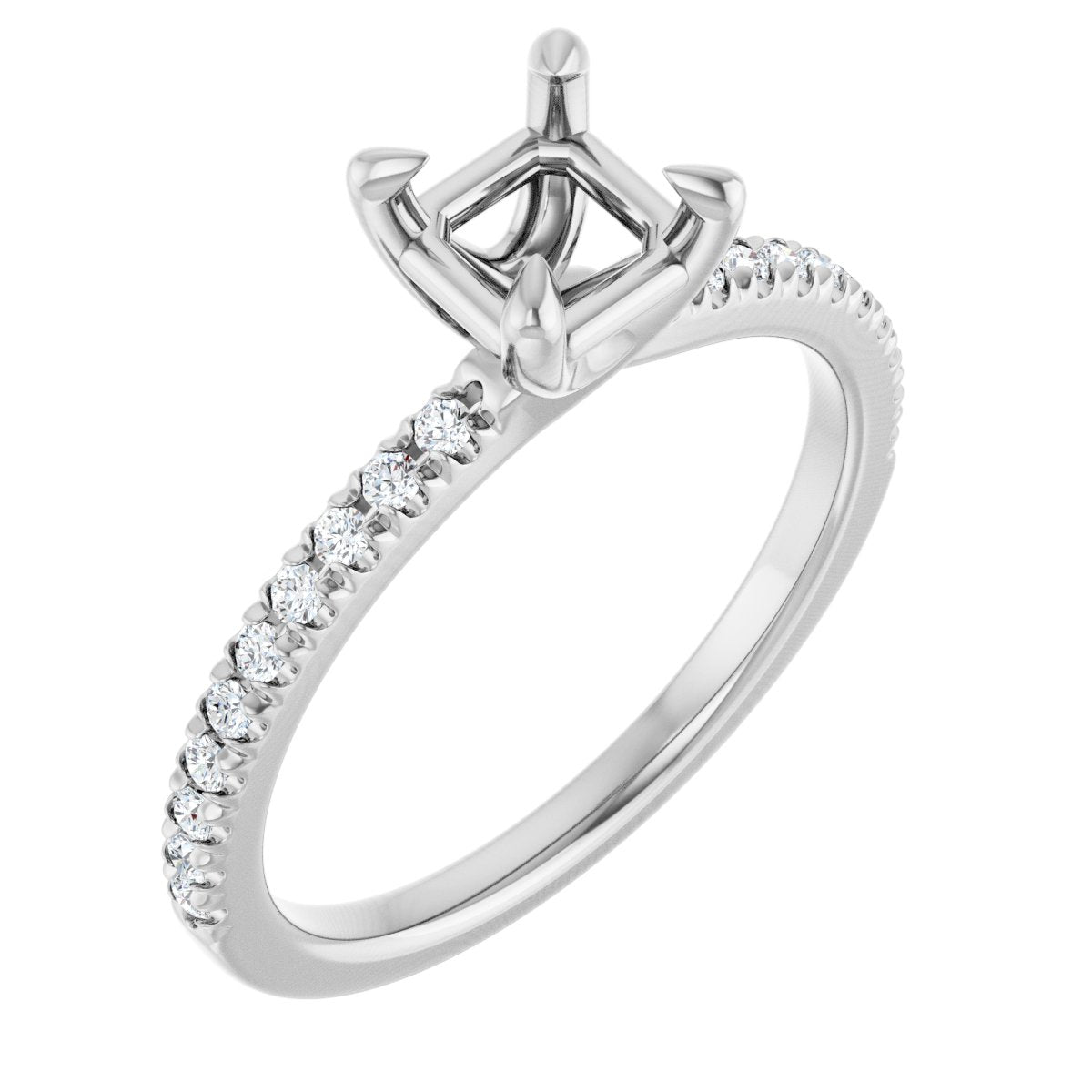 Natural Diamond Semi-Set 1/6 CTW Asscher Engagement Ring (5 X 5 Mm) - 14K Gold - Series 127283