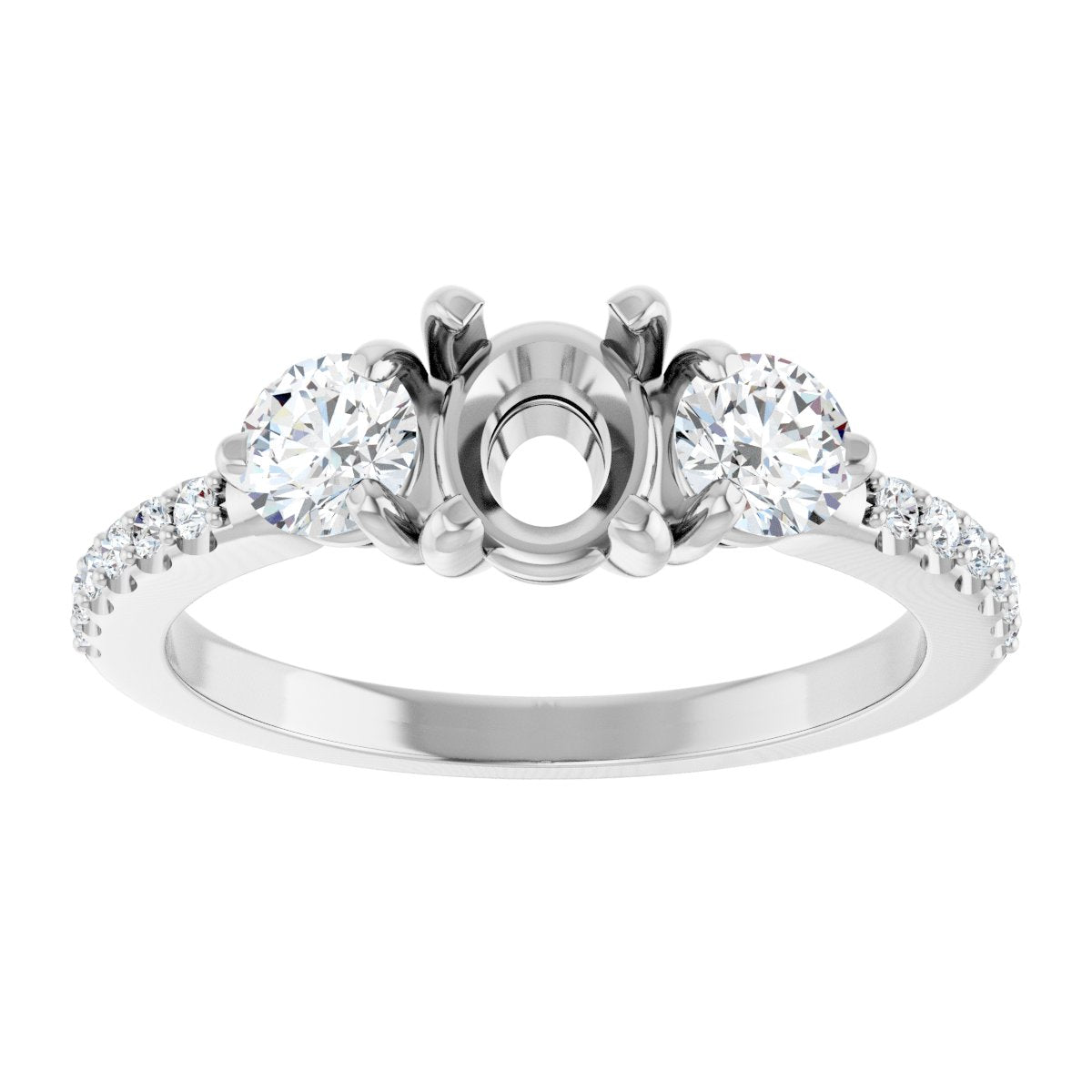 Oval Three-Stone Engagement Ring Semi-Mount - gallery - Series 123260