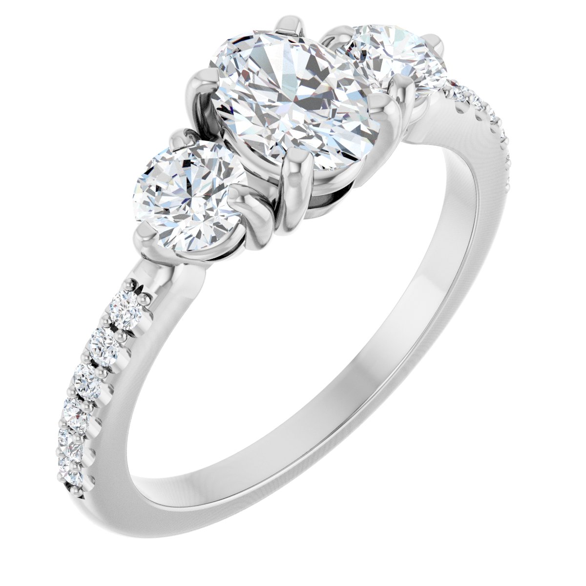 Natural Diamond Oval Three-Stone Engagement Ring Semi-Mount - Platinum - Series 123260