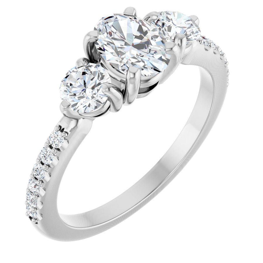 Natural Diamond Oval Three-Stone Engagement Ring Semi-Mount - Platinum - Series 123260