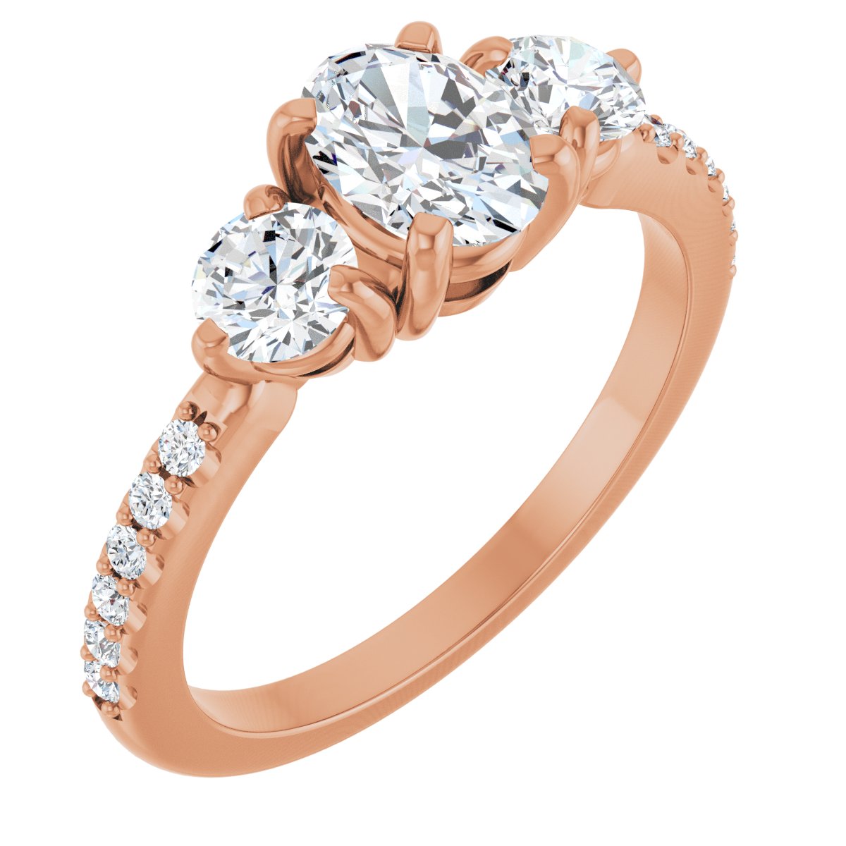 Natural Diamond Oval Three-Stone Engagement Ring Semi-Mount - 14K Rose Gold - Series 123260
