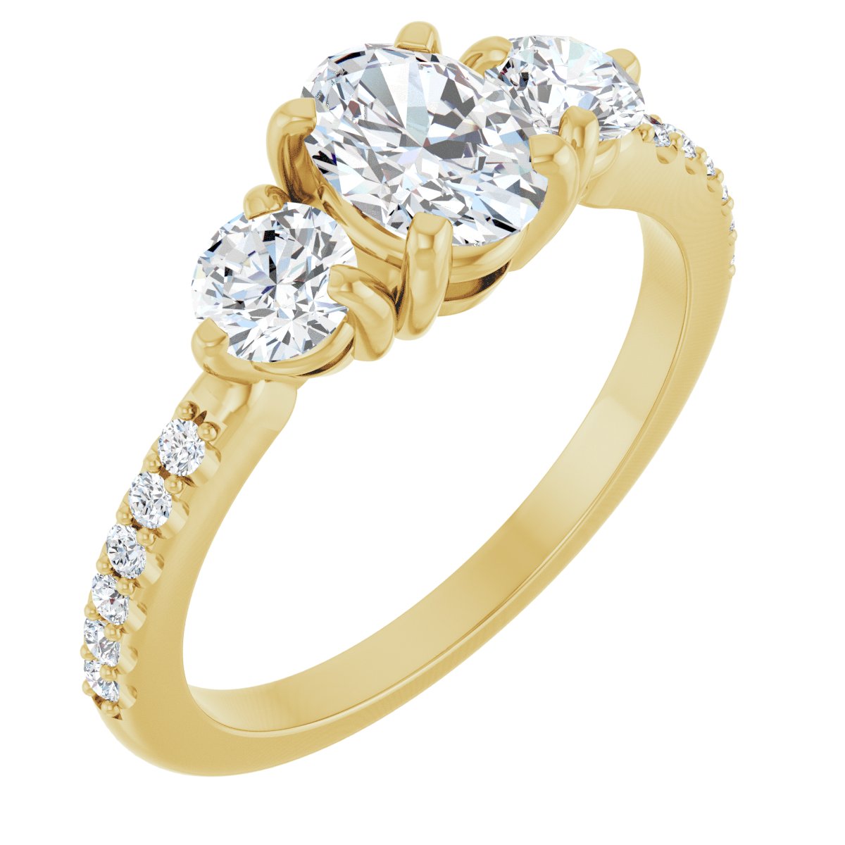 Natural Diamond Oval Three-Stone Engagement Ring Semi-Mount - 14K Yellow Gold - Series 123260