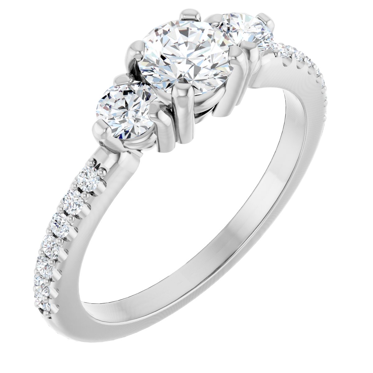 Natural Diamond Round Three-Stone Engagement Ring Semi-Mount - Platinum - Series 123260
