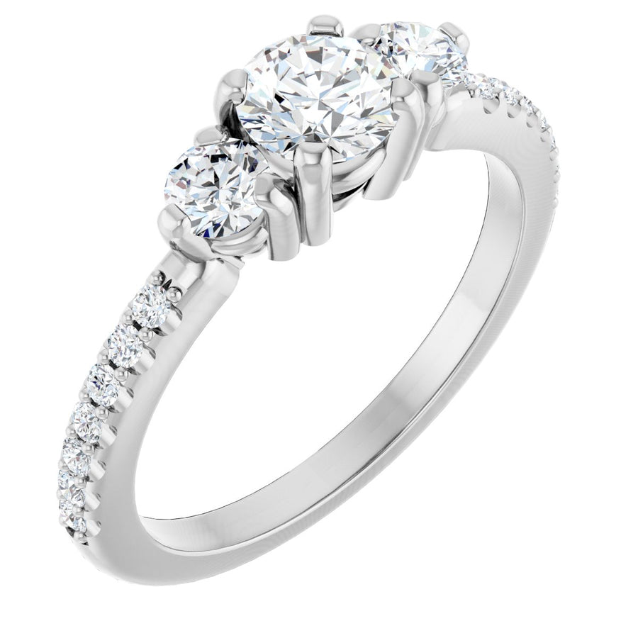 Natural Diamond Round Three-Stone Engagement Ring Semi-Mount - Platinum - Series 123260