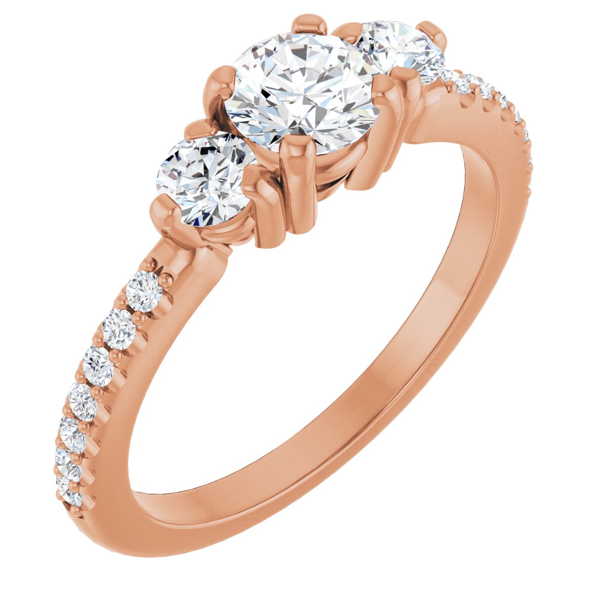 Natural Diamond Round Three-Stone Engagement Ring Semi-Mount - 14K Rose Gold - Series 123260