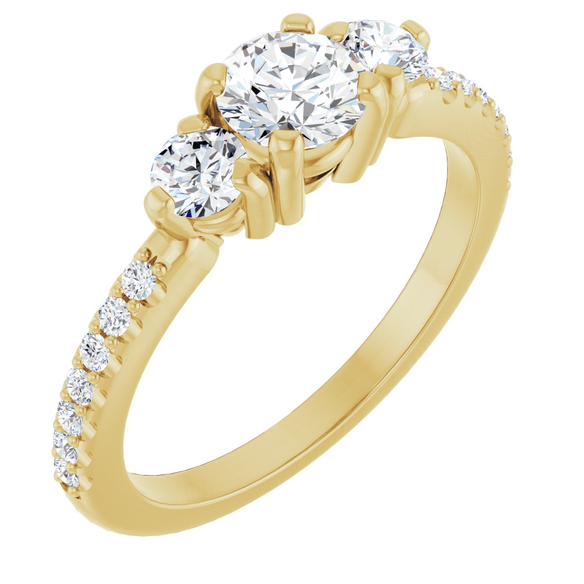 Natural Diamond Round Three-Stone Engagement Ring Semi-Mount - 14K Yellow Gold - Series 123260