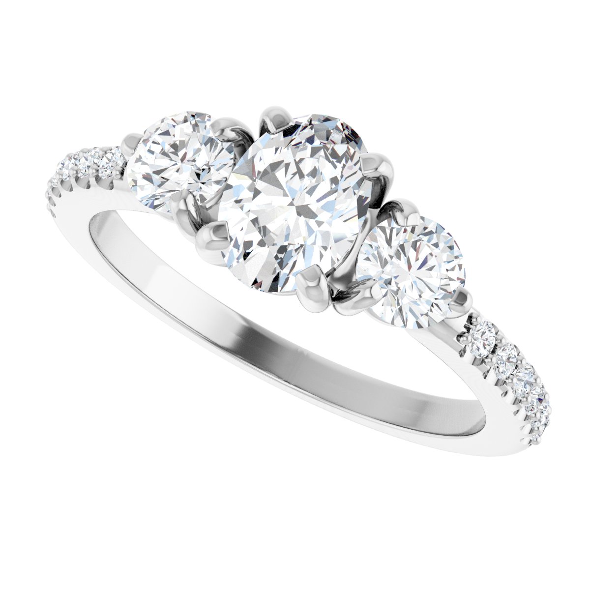 Oval Three-Stone Engagement Ring Semi-Mount - gallery - Series 123260