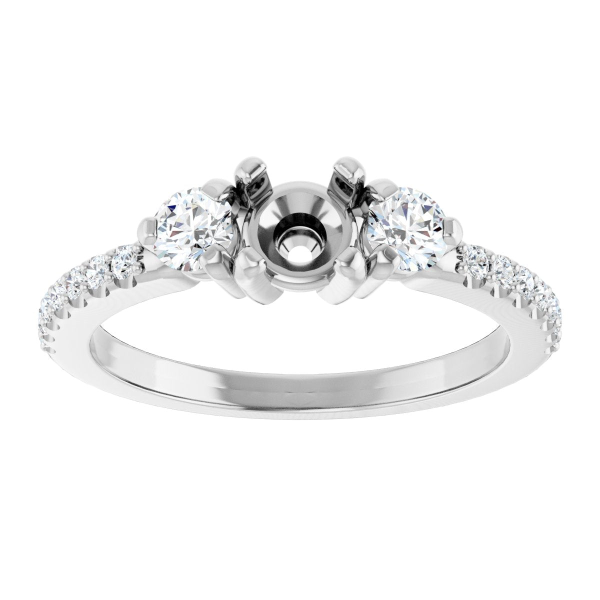Round Three-Stone Engagement Ring Semi-Mount - gallery - Series 123260