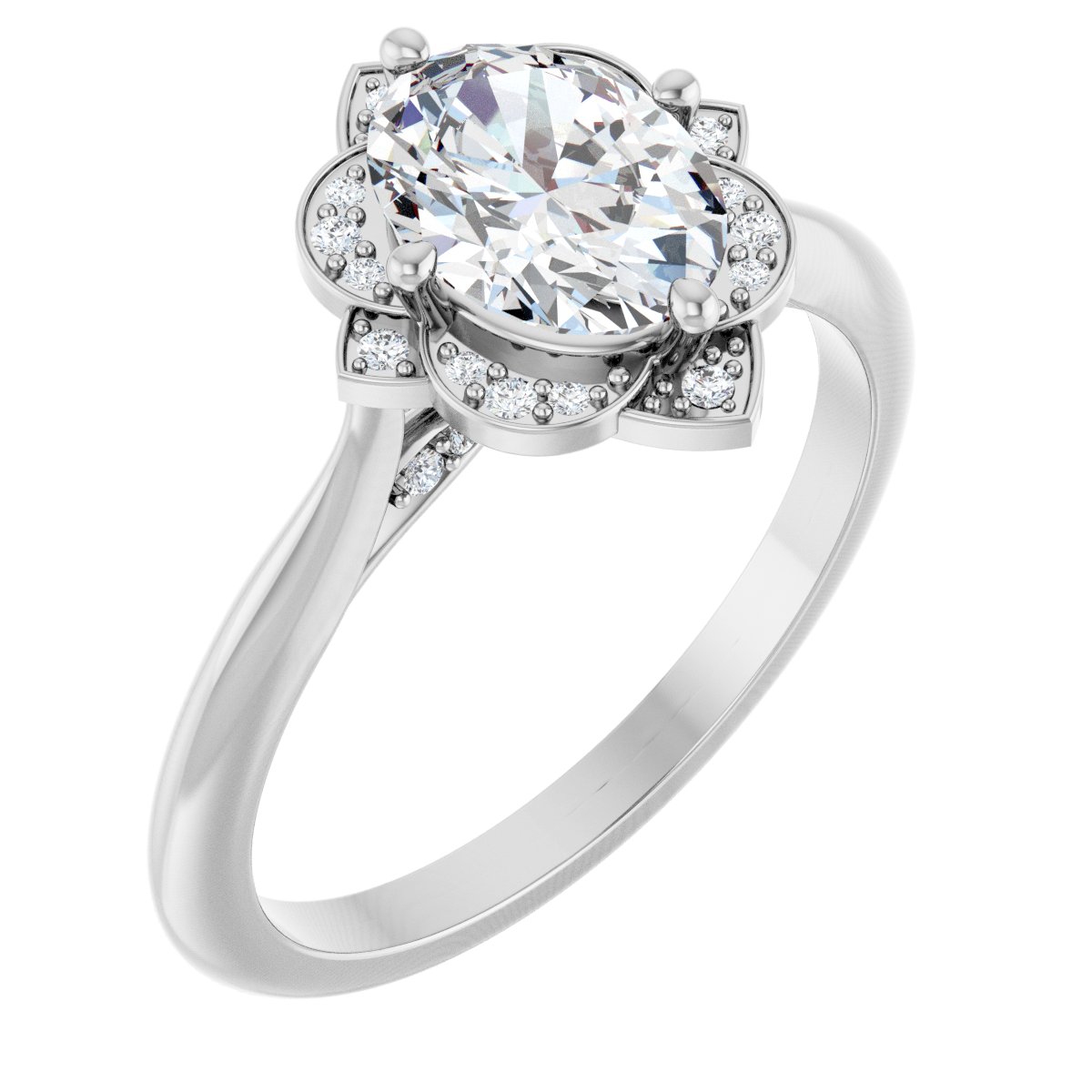 Natural Diamond Oval Halo-Style Vintage-Inspired Engagement Ring Semi-Mount - Platinum - Series 123505
