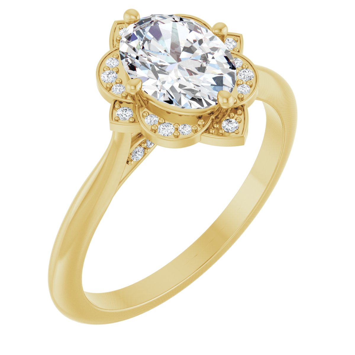 Natural Diamond Oval Halo-Style Vintage-Inspired Engagement Ring Semi-Mount - 14K Yellow Gold - Series 123505