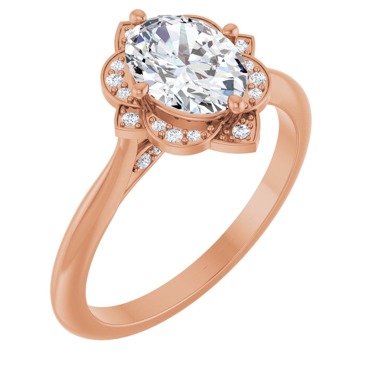 Natural Diamond Oval Halo-Style Vintage-Inspired Engagement Ring Semi-Mount - 14K Rose Gold - Series 123505