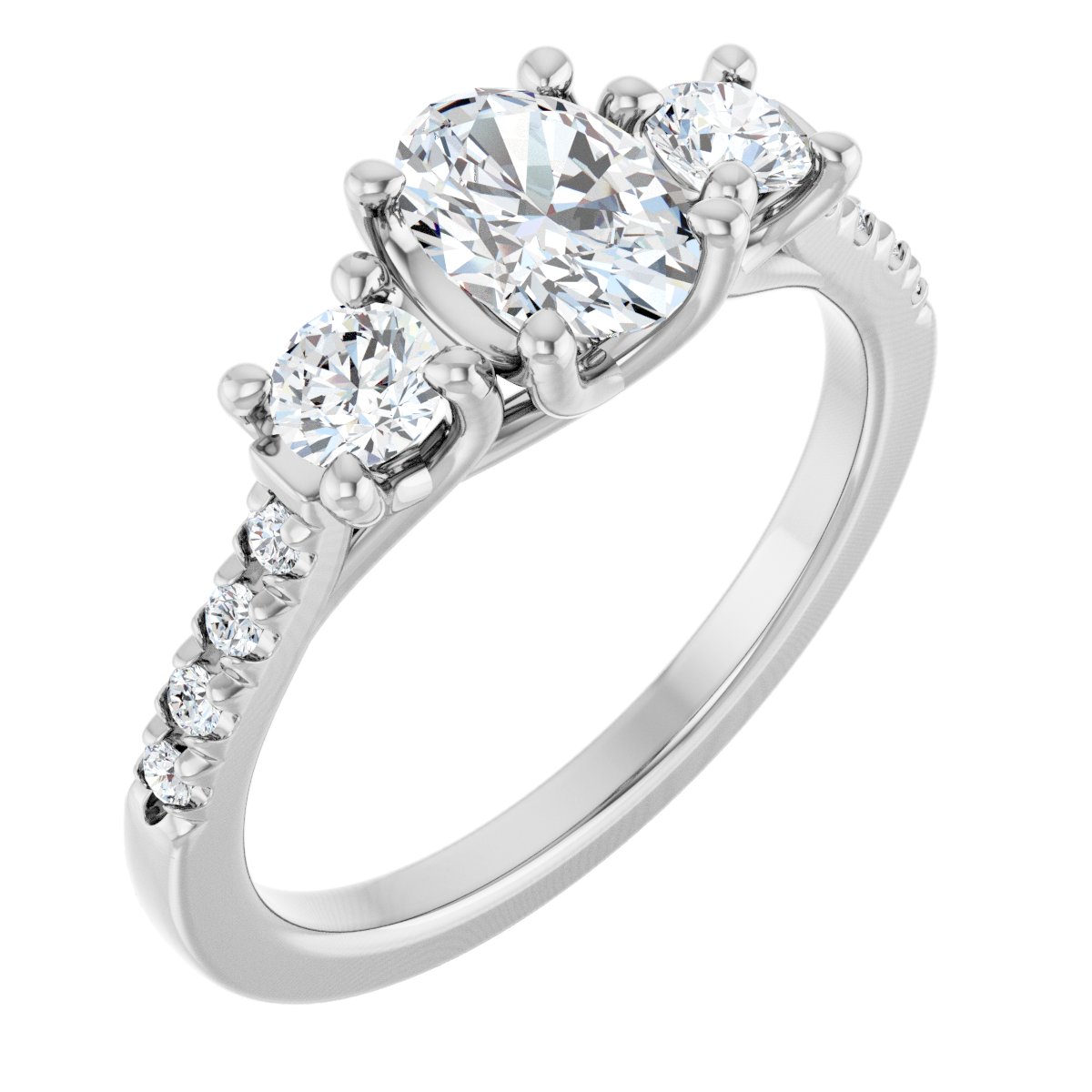 Natural Diamond Oval Three-Stone Engagement Ring Semi-Mount - Platinum - Series 123951
