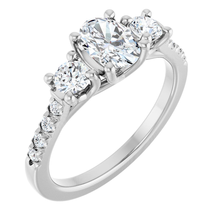 Natural Diamond Oval Three-Stone Engagement Ring Semi-Mount - Platinum - Series 123951