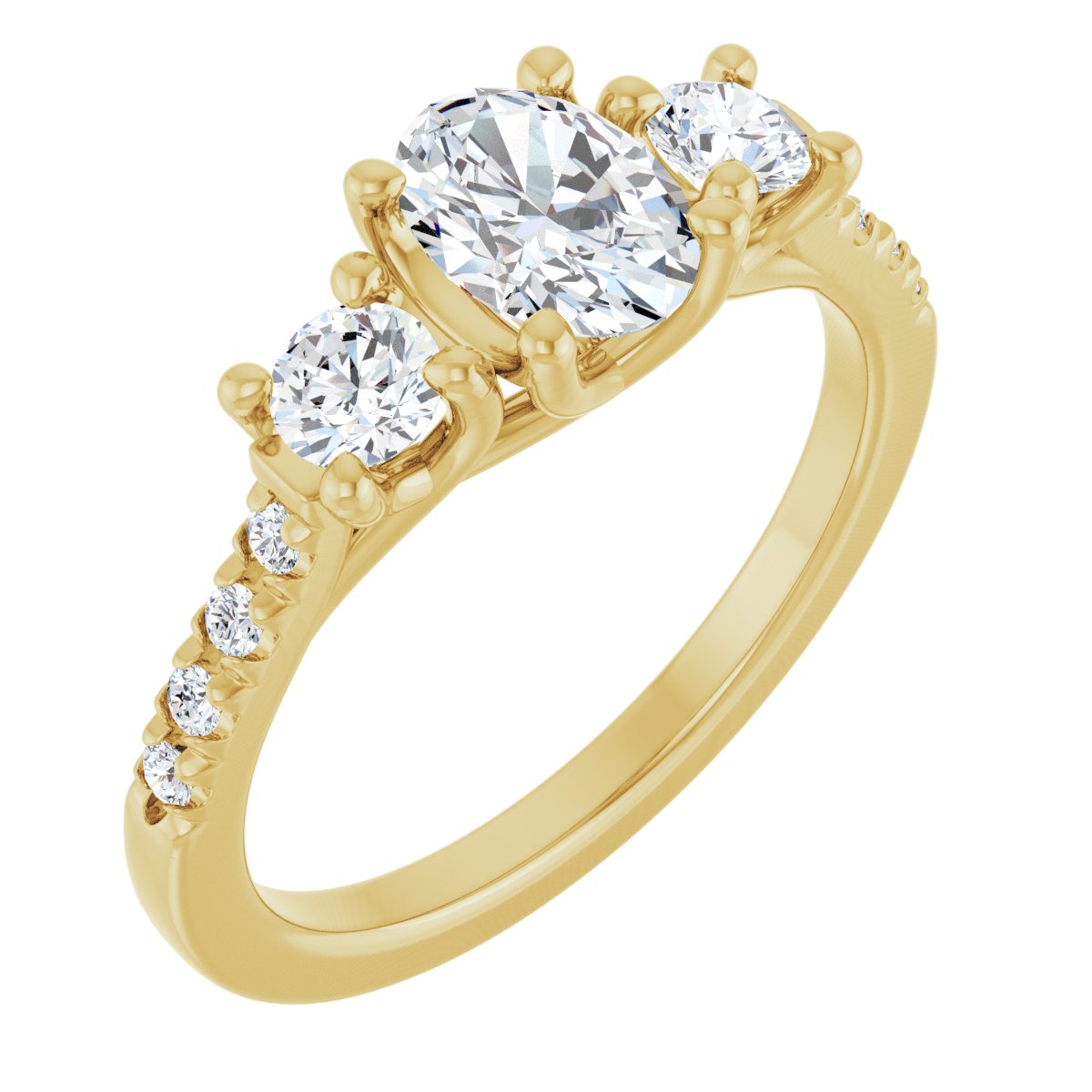 Natural Diamond Oval Three-Stone Engagement Ring Semi-Mount - 14K Yellow Gold - Series 123951
