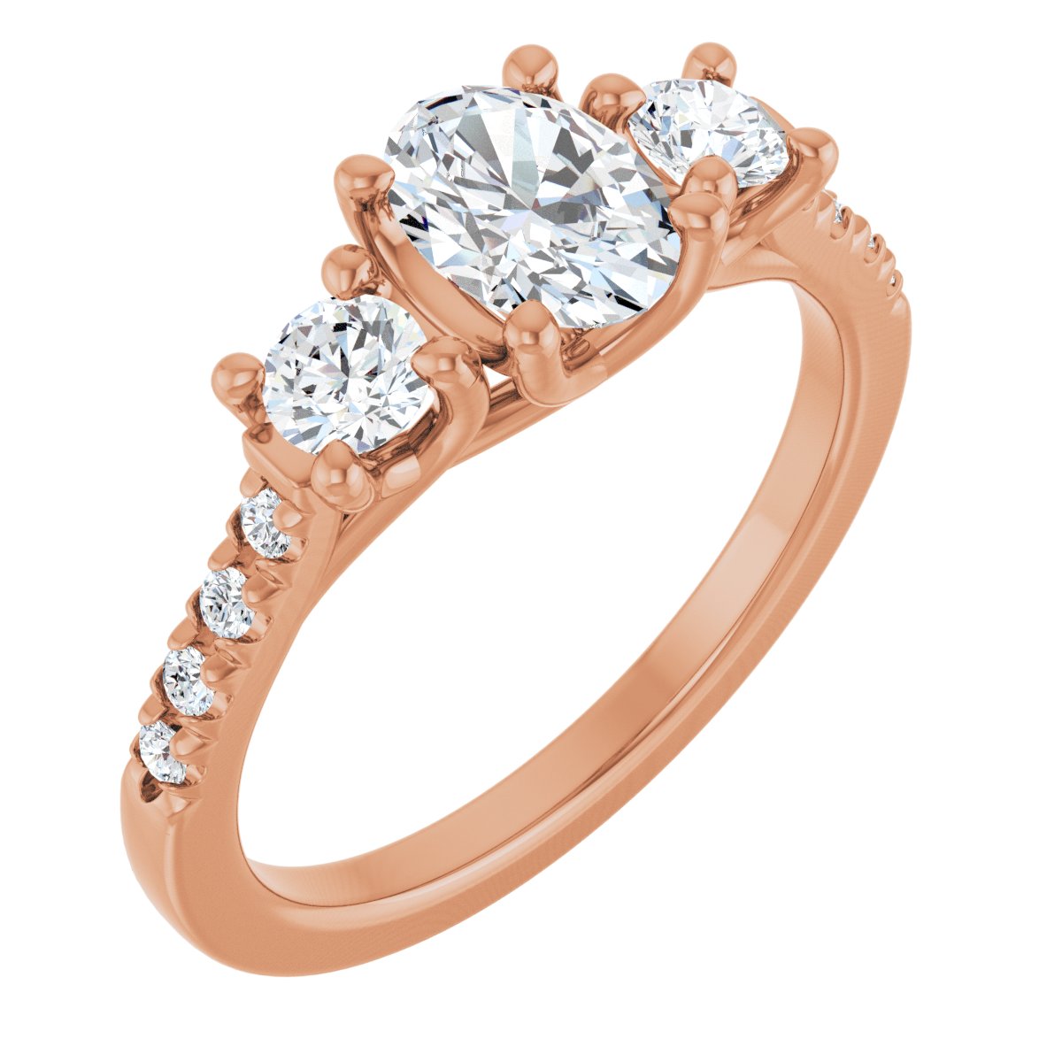 Natural Diamond Oval Three-Stone Engagement Ring Semi-Mount - 14K Rose Gold - Series 123951