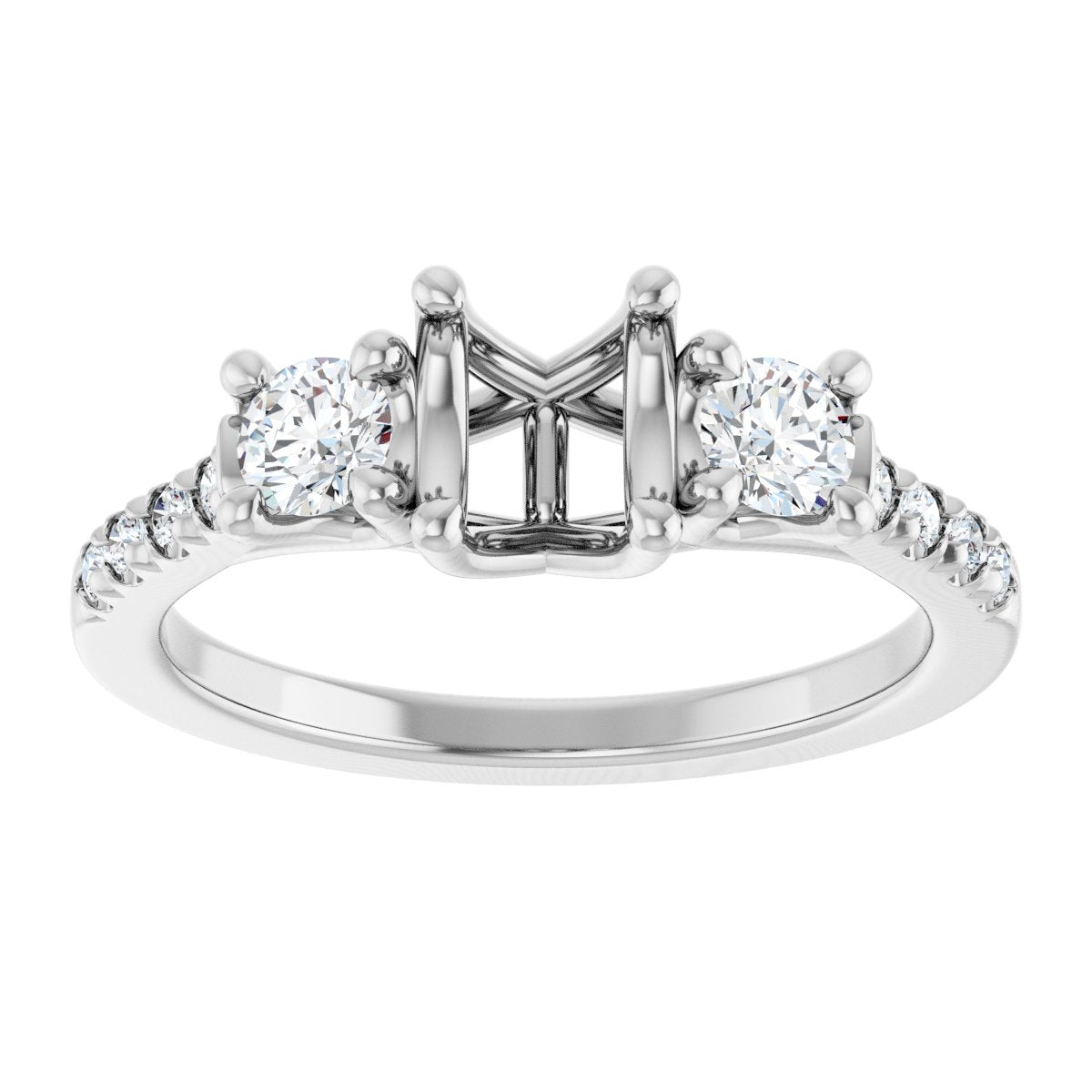 Oval Three-Stone Engagement Ring Semi-Mount - gallery - Series 123951