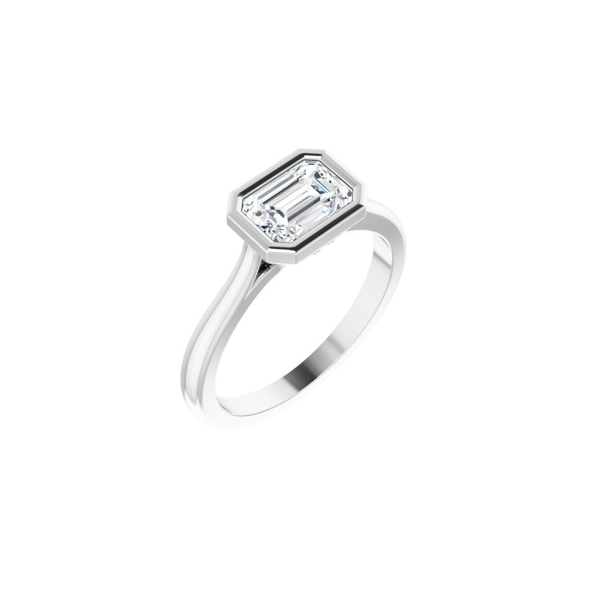 Natural Diamond Emerald Bezel-Set Hidden Halo-Style Engagement Ring Semi-Mount - Platinum - Series 123979