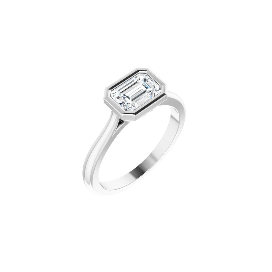 Natural Diamond Emerald Bezel-Set Hidden Halo-Style Engagement Ring Semi-Mount - Platinum - Series 123979