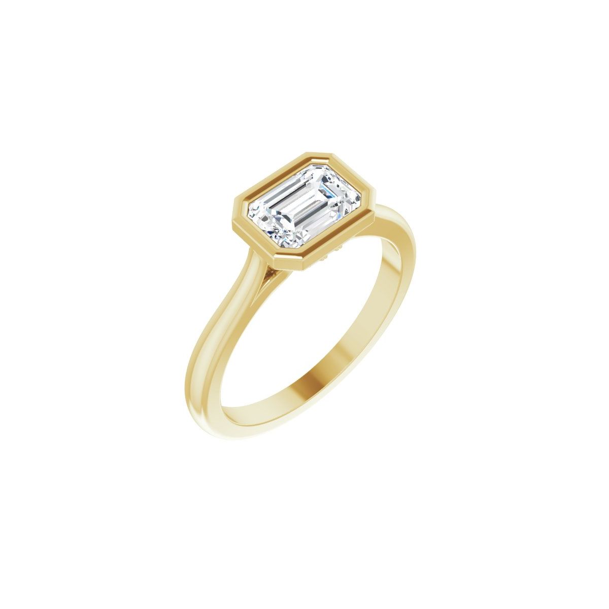 Natural Diamond Emerald Bezel-Set Hidden Halo-Style Engagement Ring Semi-Mount - 14K Yellow Gold - Series 123979