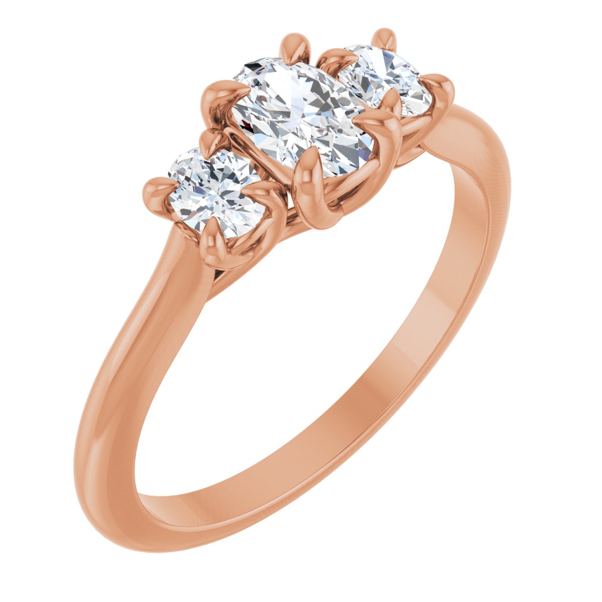 Natural Diamond Oval Three-Stone Engagement Ring Semi-Mount - 14K Rose Gold - Series 123901