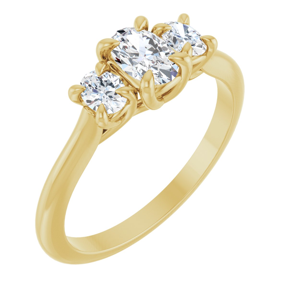 Natural Diamond Oval Three-Stone Engagement Ring Semi-Mount - 14K Yellow Gold - Series 123901