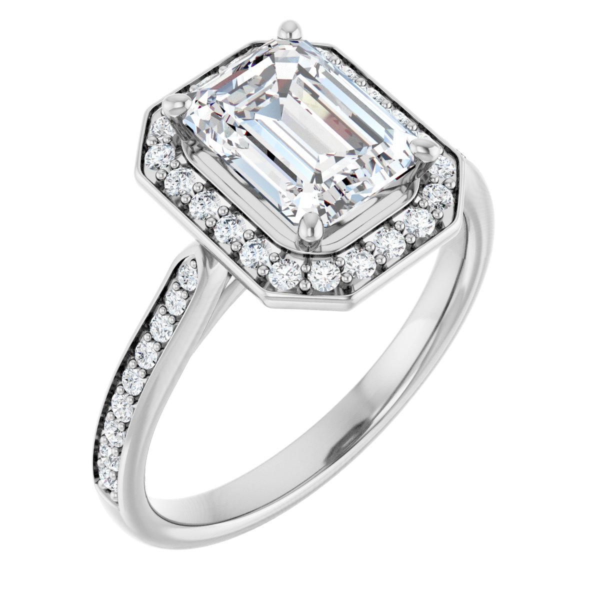 Natural Diamond Emerald Halo-Style Engagement Ring Semi-Mount - Platinum - Series 123615
