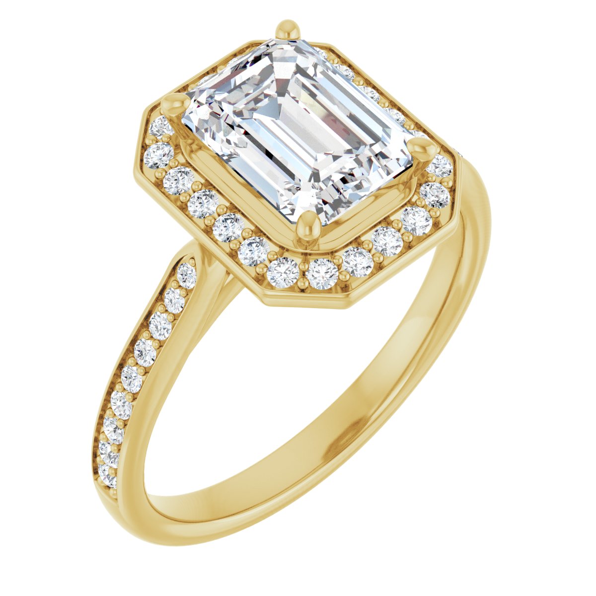 Natural Diamond Emerald Halo-Style Engagement Ring Semi-Mount - 14K Yellow Gold - Series 123615