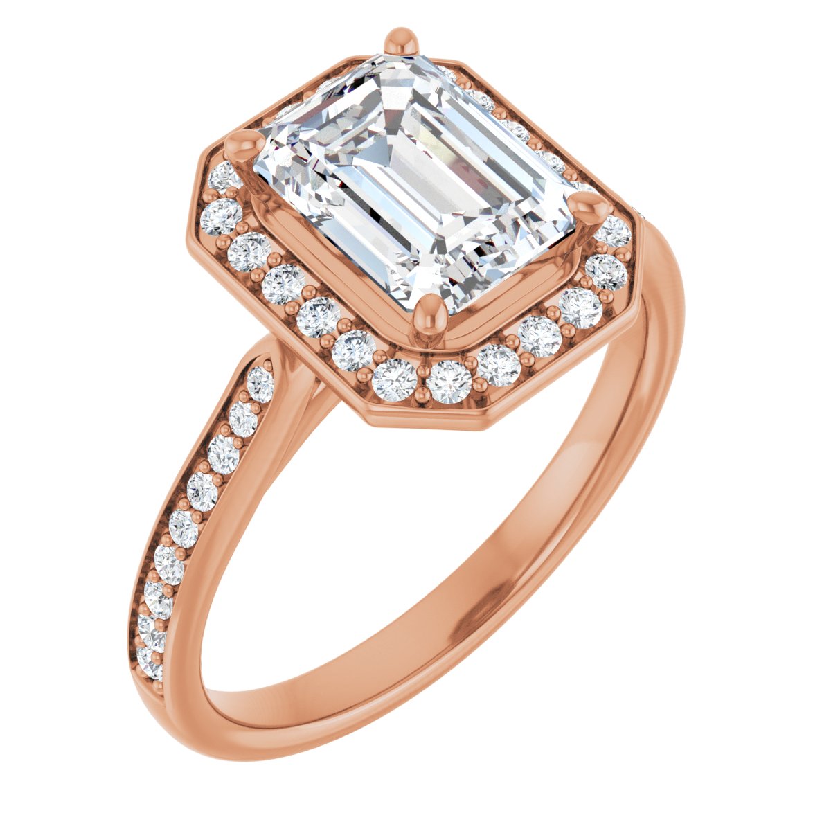 Natural Diamond Emerald Halo-Style Engagement Ring Semi-Mount - 14K Rose Gold - Series 123615