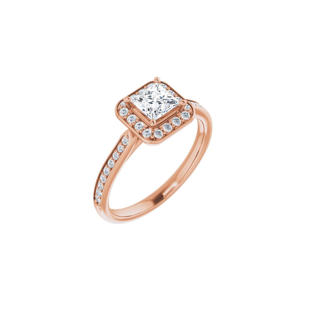 Natural Diamond Square Halo-Style Engagement Ring Semi-Mount - 14K Rose Gold - Series 123615