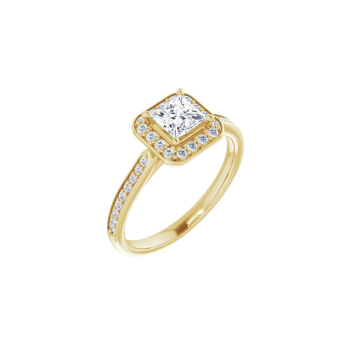 Natural Diamond Square Halo-Style Engagement Ring Semi-Mount - 14K Yellow Gold - Series 123615