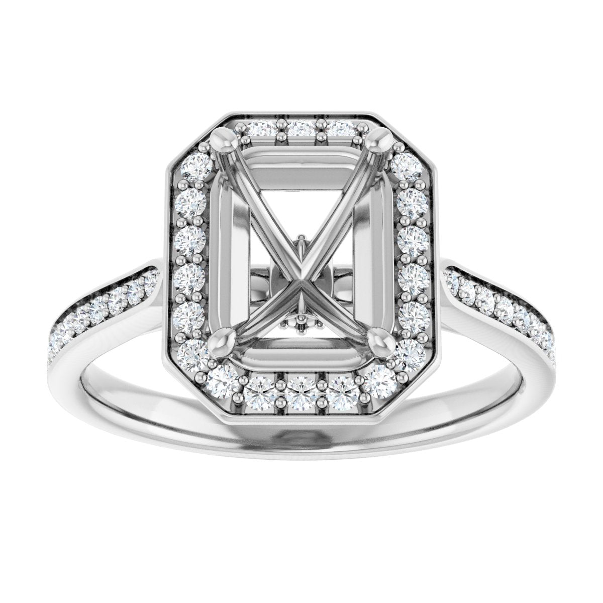 Emerald Halo-Style Engagement Ring Semi-Mount - gallery - Series 123615