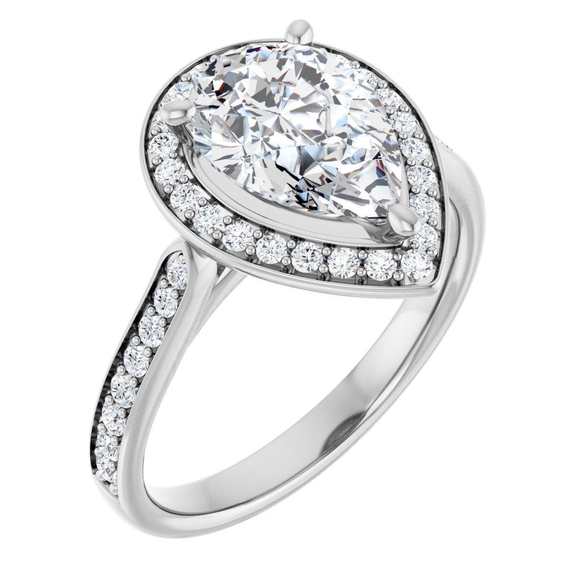 Natural Diamond Pear Halo-Style Engagement Ring Semi-Mount - Platinum - Series 123615