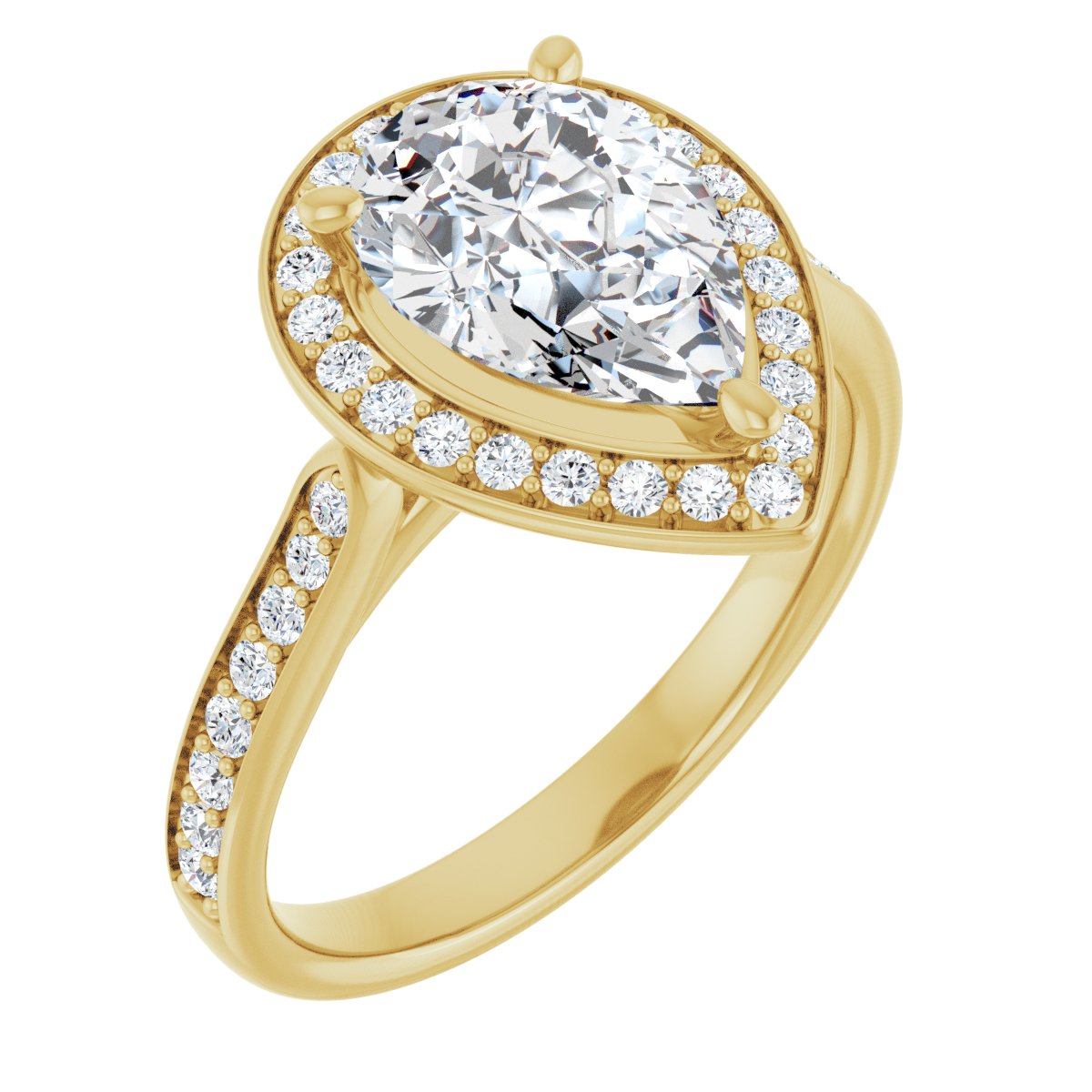 Natural Diamond Pear Halo-Style Engagement Ring Semi-Mount - 14K Yellow Gold - Series 123615