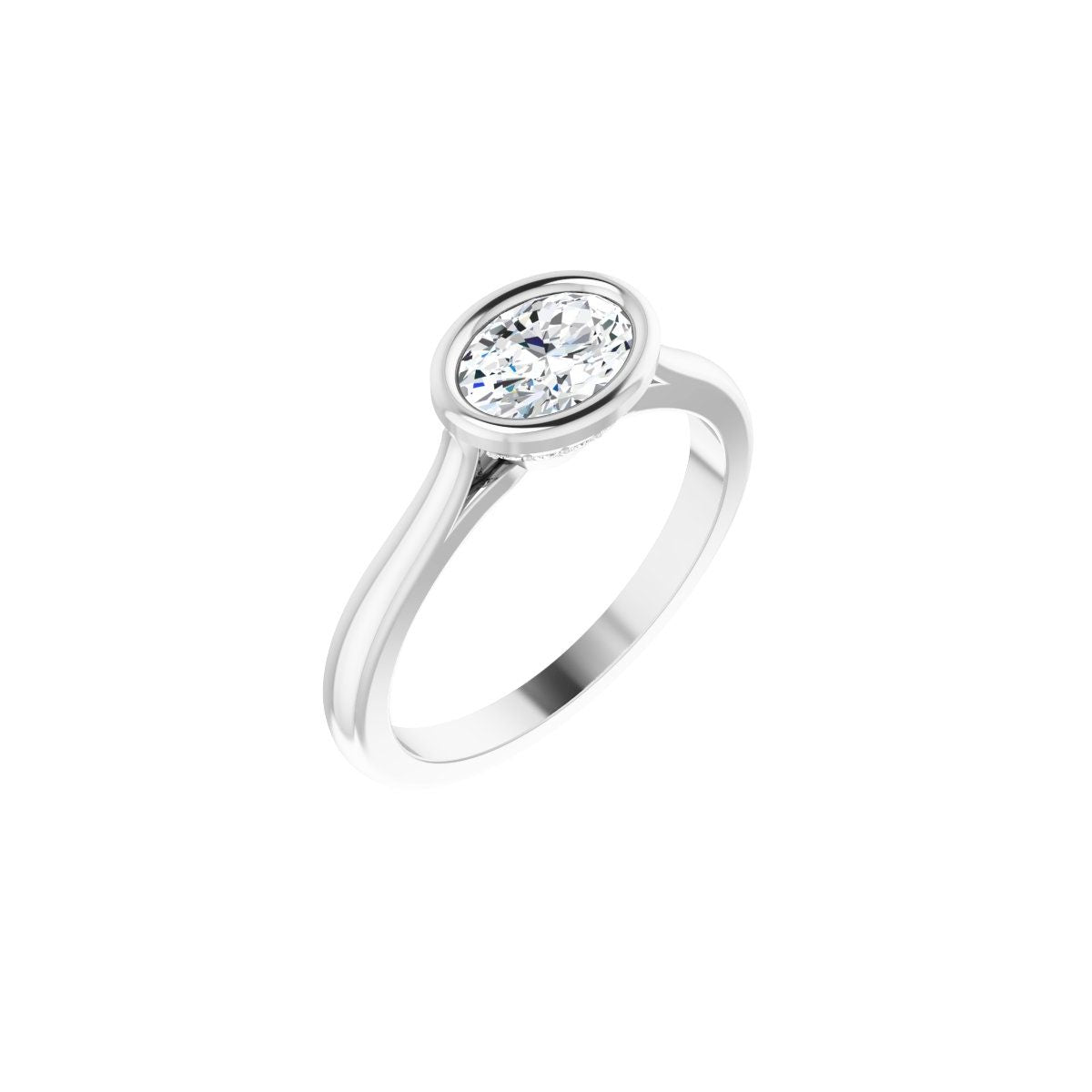 Natural Diamond Oval Bezel-Set Hidden Halo-Style Engagement Ring Semi-Mount - Platinum - Series 123979