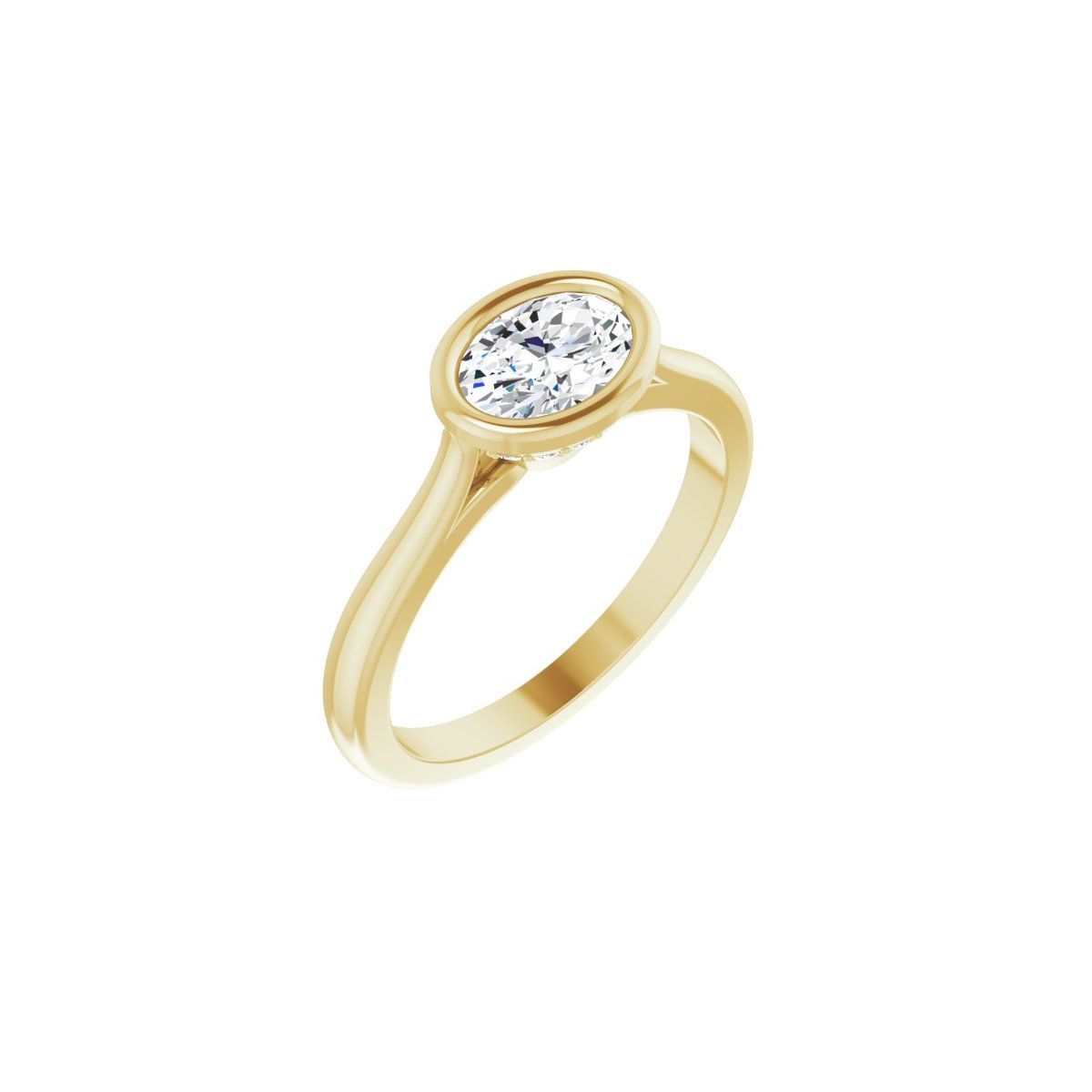 Natural Diamond Oval Bezel-Set Hidden Halo-Style Engagement Ring Semi-Mount - 14K Yellow Gold - Series 123979